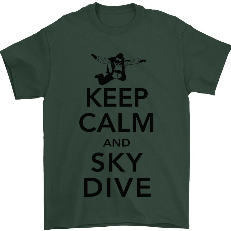 Keep Calm and Skydive Funny Skydiving Mens T-Shirt Cotton Gildan Forest Green