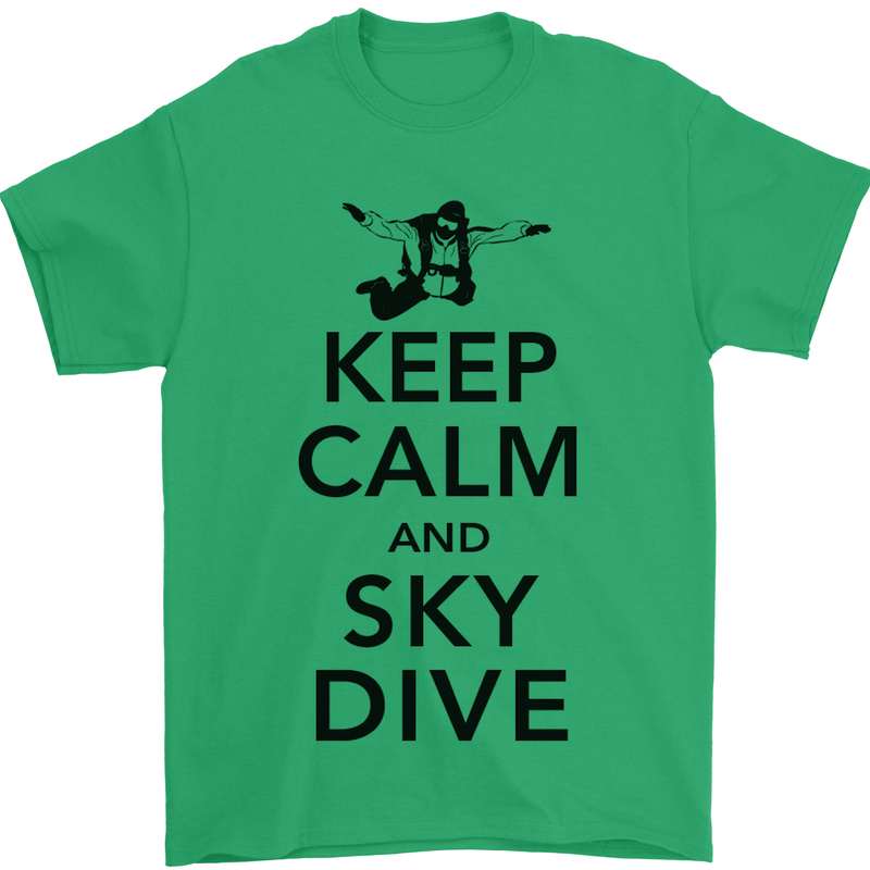 Keep Calm and Skydive Funny Skydiving Mens T-Shirt Cotton Gildan Irish Green