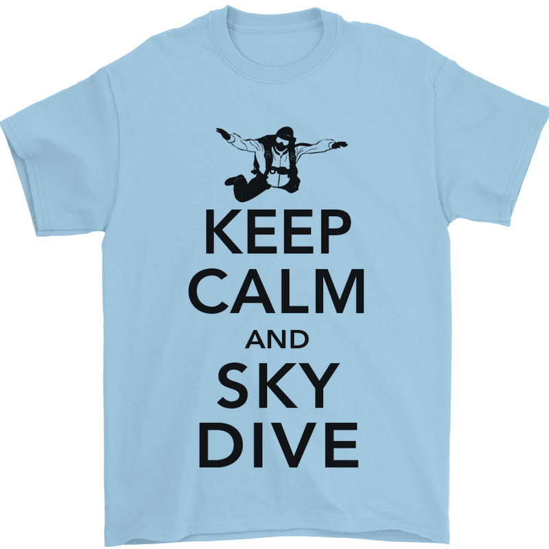 Keep Calm and Skydive Funny Skydiving Mens T-Shirt Cotton Gildan Light Blue