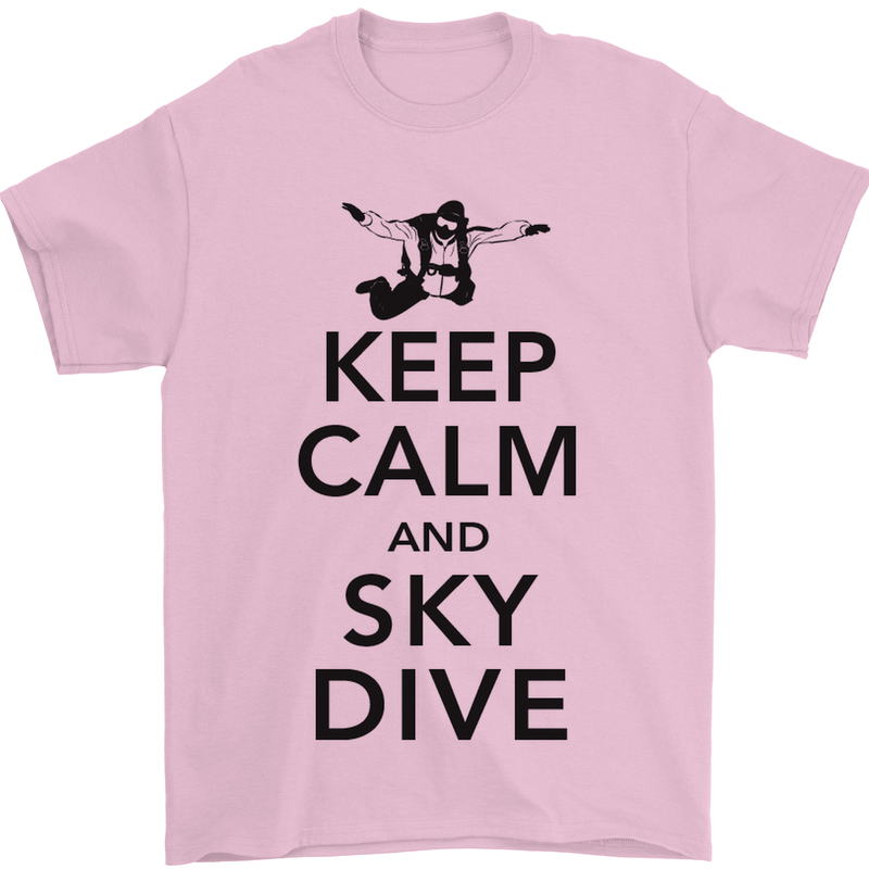 Keep Calm and Skydive Funny Skydiving Mens T-Shirt Cotton Gildan Light Pink