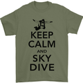 Keep Calm and Skydive Funny Skydiving Mens T-Shirt Cotton Gildan Military Green
