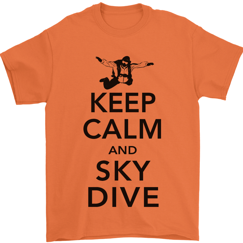 Keep Calm and Skydive Funny Skydiving Mens T-Shirt Cotton Gildan Orange