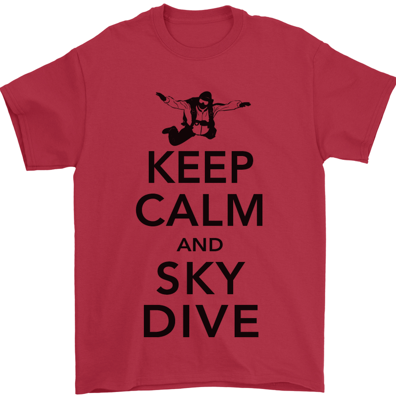 Keep Calm and Skydive Funny Skydiving Mens T-Shirt Cotton Gildan Red