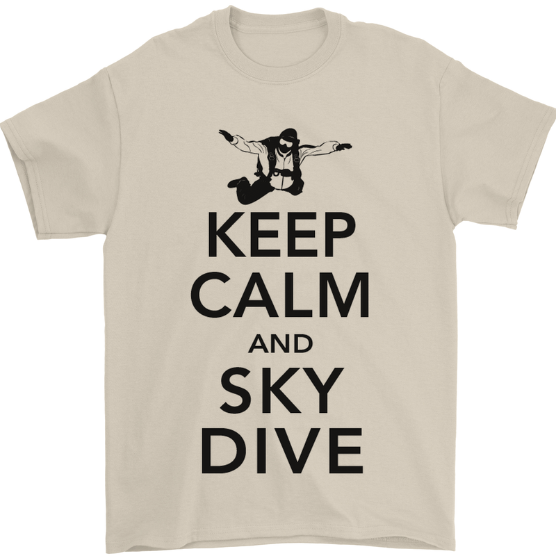 Keep Calm and Skydive Funny Skydiving Mens T-Shirt Cotton Gildan Sand