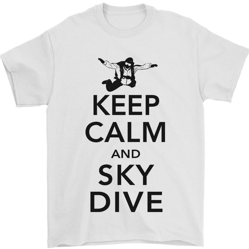 Keep Calm and Skydive Funny Skydiving Mens T-Shirt Cotton Gildan White