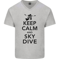 Keep Calm and Skydive Funny Skydiving Mens V-Neck Cotton T-Shirt Sports Grey
