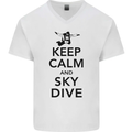 Keep Calm and Skydive Funny Skydiving Mens V-Neck Cotton T-Shirt White