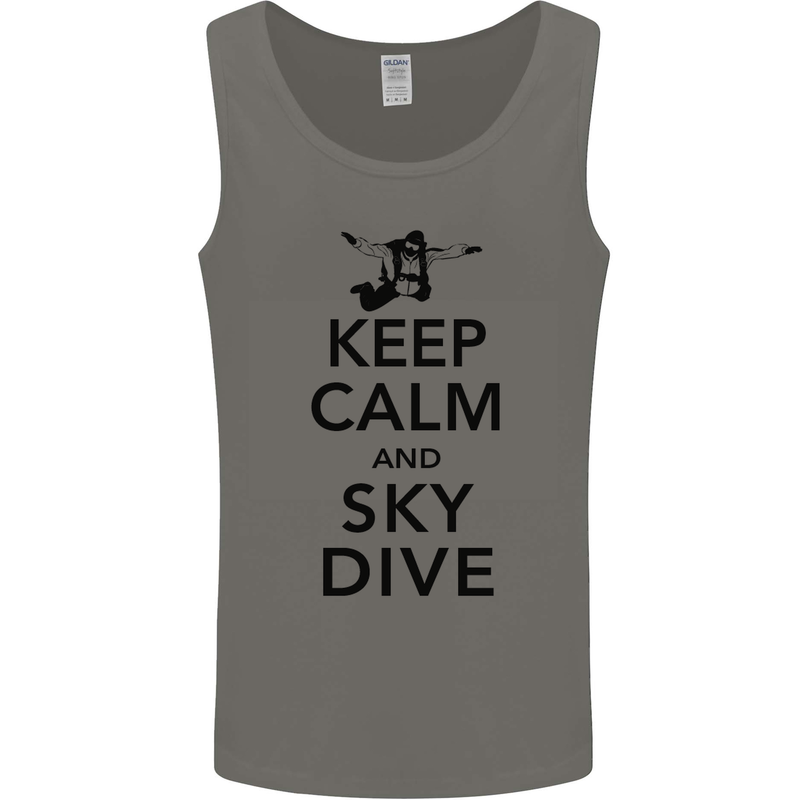 Keep Calm and Skydive Funny Skydiving Mens Vest Tank Top Charcoal