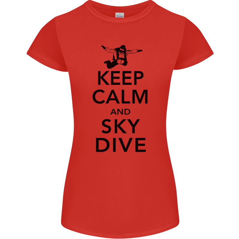 Keep Calm and Skydive Funny Skydiving Womens Petite Cut T-Shirt Red