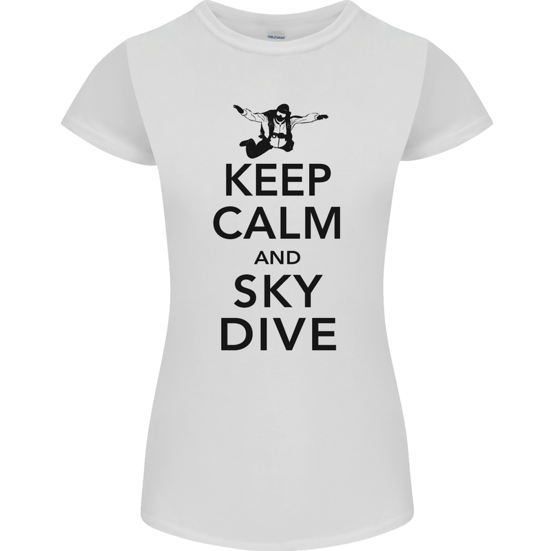 Keep Calm and Skydive Funny Skydiving Womens Petite Cut T-Shirt White