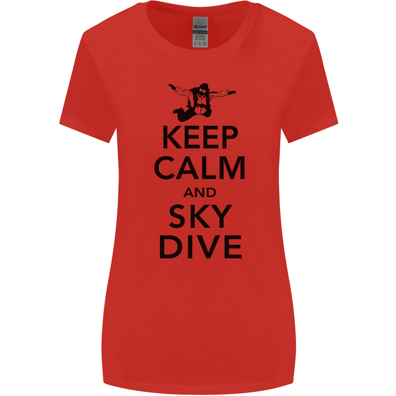 Keep Calm and Skydive Funny Skydiving Womens Wider Cut T-Shirt Red