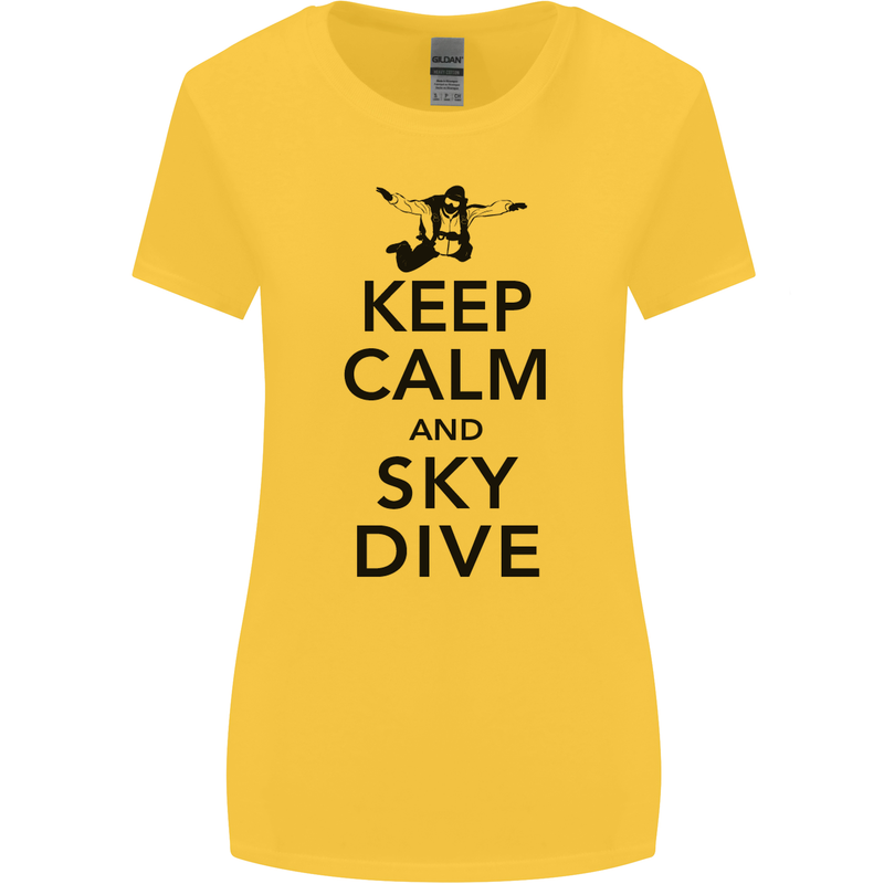 Keep Calm and Skydive Funny Skydiving Womens Wider Cut T-Shirt Yellow