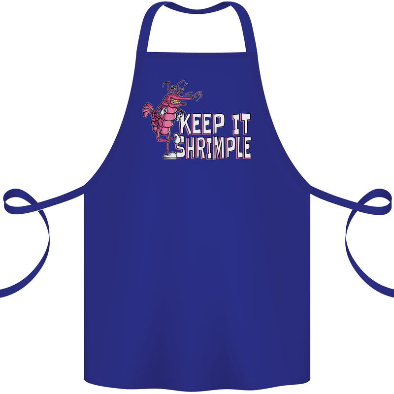 Keep It Shrimple Funny Shrimp Prawns Cotton Apron 100% Organic Royal Blue
