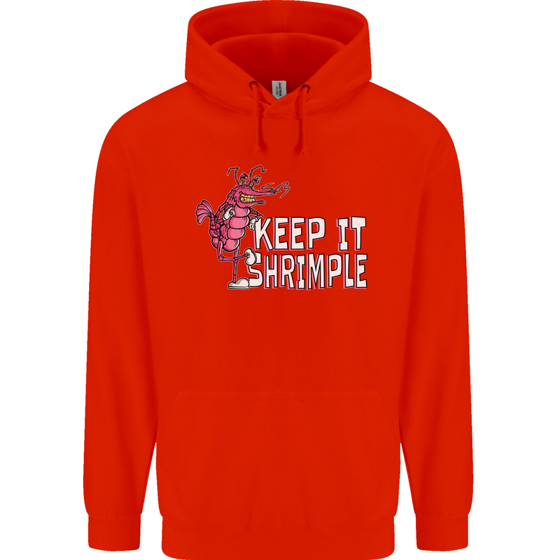 Keep It Shrimple Funny Shrimp Prawns Mens 80% Cotton Hoodie Bright Red
