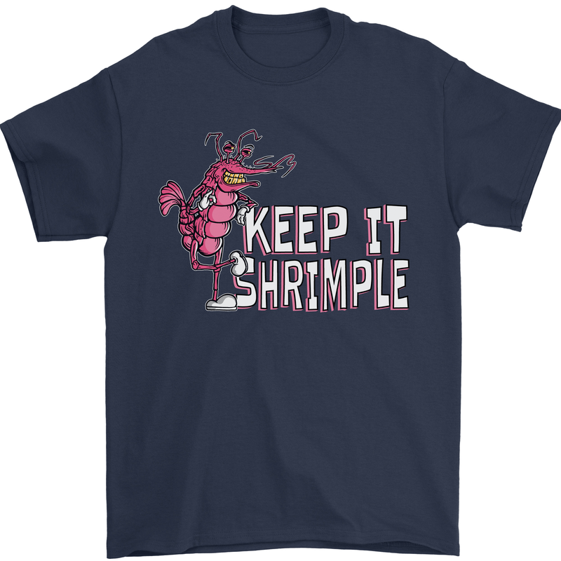 Keep It Shrimple Funny Shrimp Prawns Mens T-Shirt Cotton Gildan Navy Blue