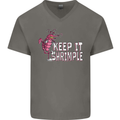 Keep It Shrimple Funny Shrimp Prawns Mens V-Neck Cotton T-Shirt Charcoal