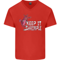 Keep It Shrimple Funny Shrimp Prawns Mens V-Neck Cotton T-Shirt Red
