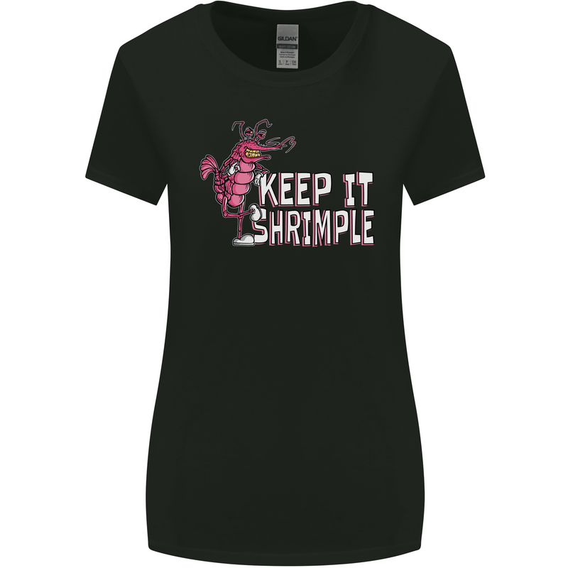 Keep It Shrimple Funny Shrimp Prawns Womens Wider Cut T-Shirt Black
