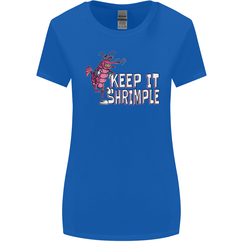 Keep It Shrimple Funny Shrimp Prawns Womens Wider Cut T-Shirt Royal Blue