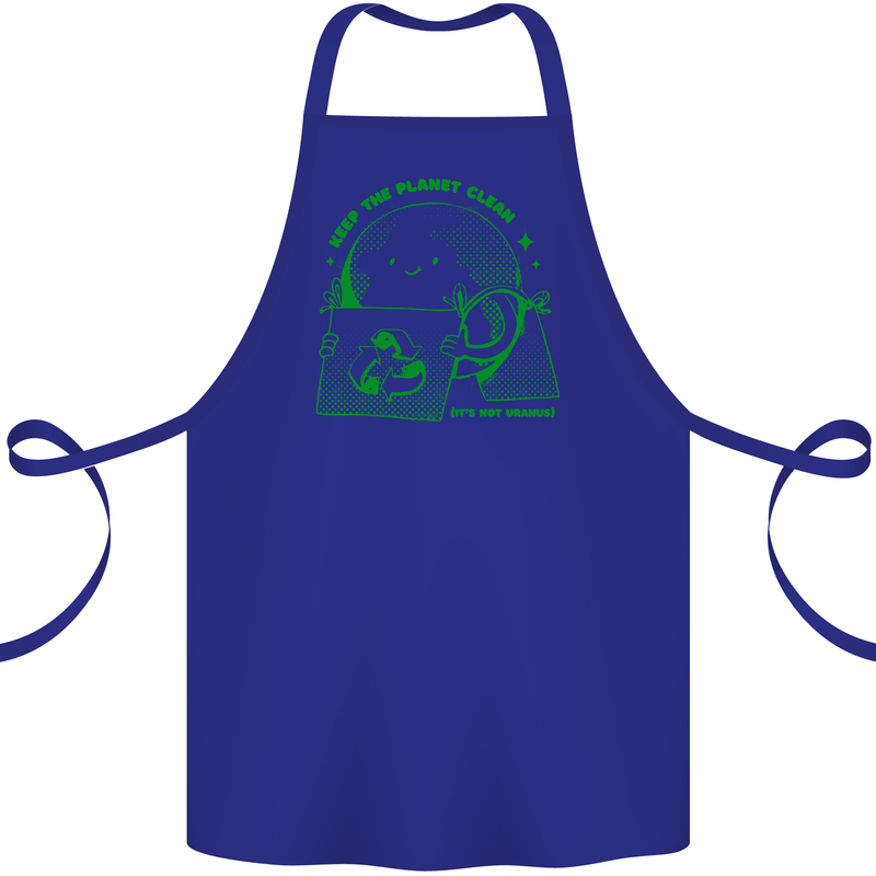 Keep the Planet Clean Climate Change Cotton Apron 100% Organic Royal Blue