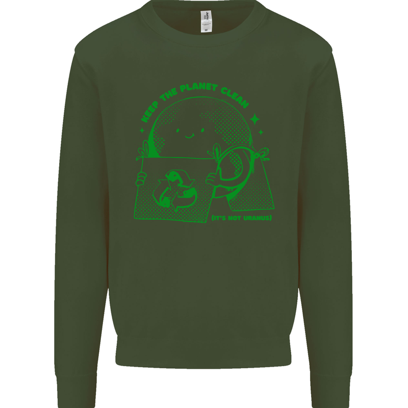 Keep the Planet Clean Climate Change Kids Sweatshirt Jumper Forest Green