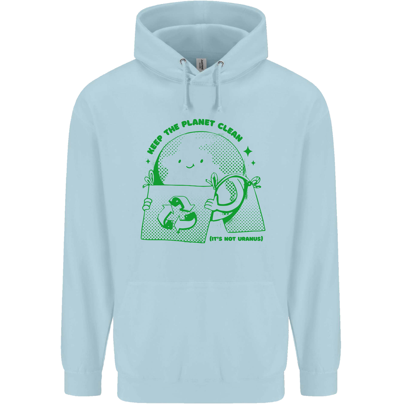 Keep the Planet Clean Climate Change Mens 80% Cotton Hoodie Light Blue