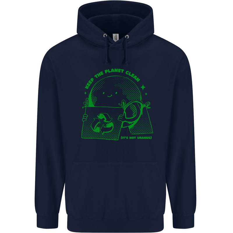 Keep the Planet Clean Climate Change Mens 80% Cotton Hoodie Navy Blue