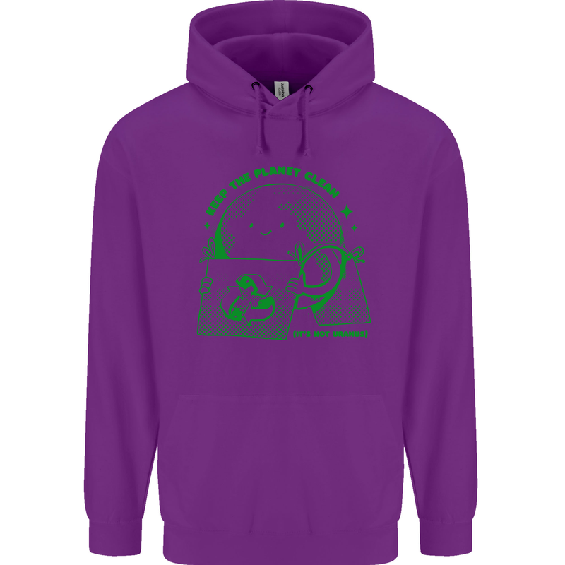 Keep the Planet Clean Climate Change Mens 80% Cotton Hoodie Purple