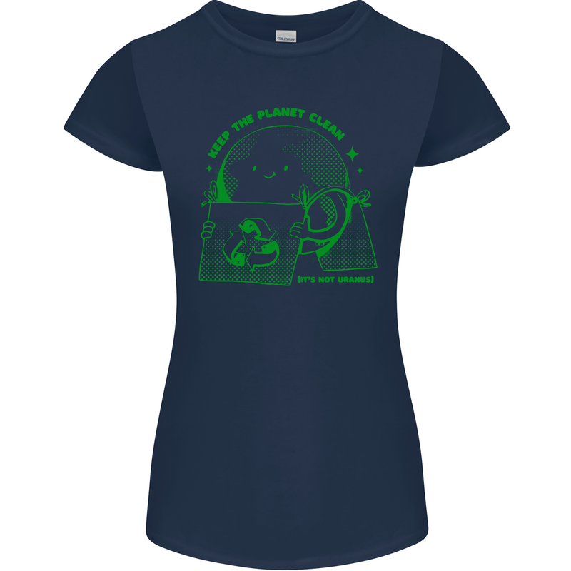 Keep the Planet Clean Climate Change Womens Petite Cut T-Shirt Navy Blue