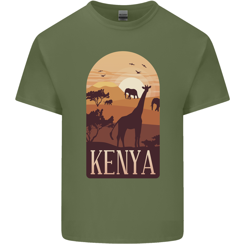 Kenya Safari Mens Cotton T-Shirt Tee Top Military Green