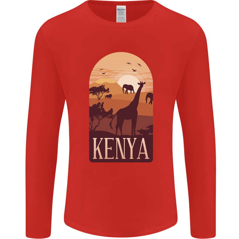 Kenya Safari Mens Long Sleeve T-Shirt Red