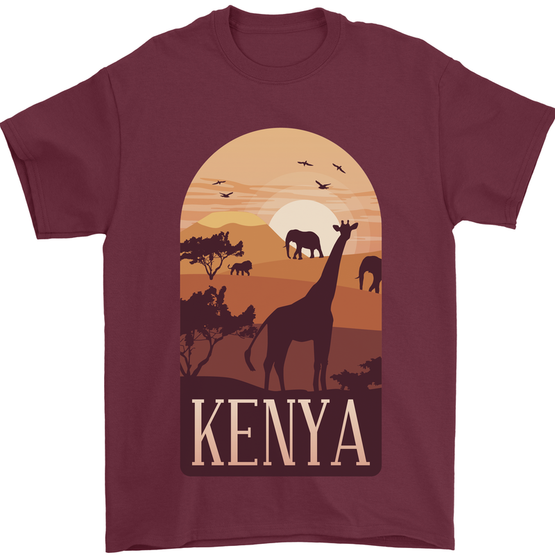 Kenya Safari Mens T-Shirt 100% Cotton Maroon