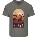 Kenya Safari Mens V-Neck Cotton T-Shirt Charcoal