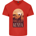 Kenya Safari Mens V-Neck Cotton T-Shirt Red