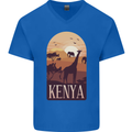 Kenya Safari Mens V-Neck Cotton T-Shirt Royal Blue