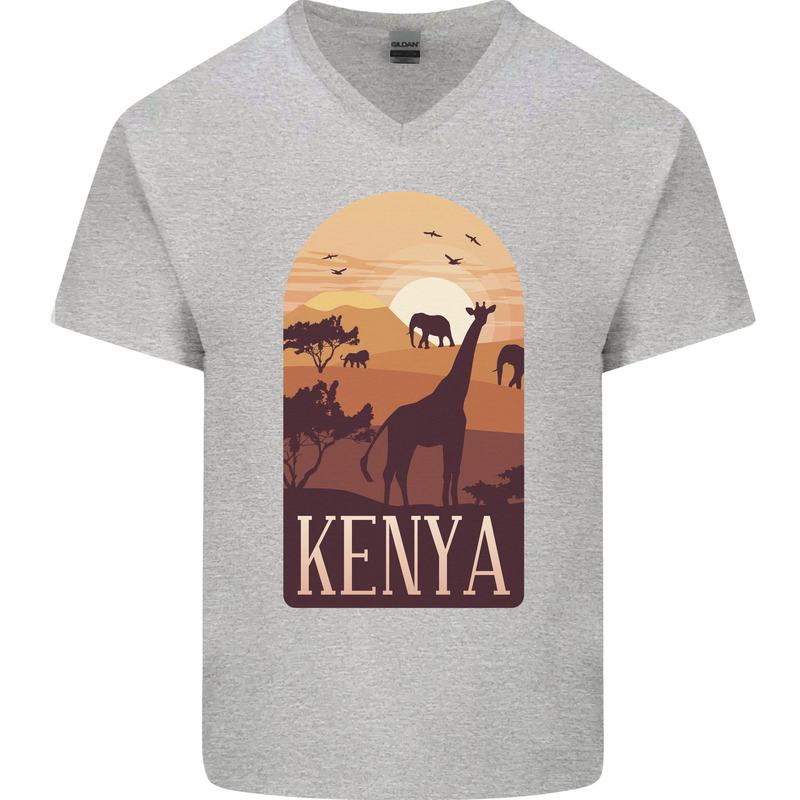 Kenya Safari Mens V-Neck Cotton T-Shirt Sports Grey