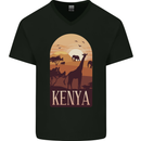 Kenya Safari Souvenir Mens V-Neck Cotton T-Shirt Black