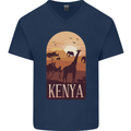 Kenya Safari Souvenir Mens V-Neck Cotton T-Shirt Navy Blue