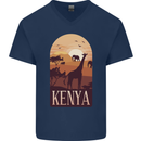 Kenya Safari Souvenir Mens V-Neck Cotton T-Shirt Navy Blue
