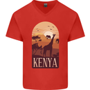 Kenya Safari Souvenir Mens V-Neck Cotton T-Shirt Red