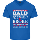 Kids Bald Tired & Broke Father's Day Mens V-Neck Cotton T-Shirt Royal Blue