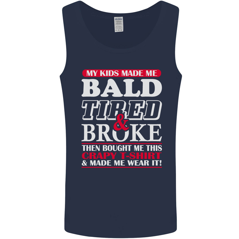 Kids Bald Tired & Broke Father's Day Mens Vest Tank Top Navy Blue