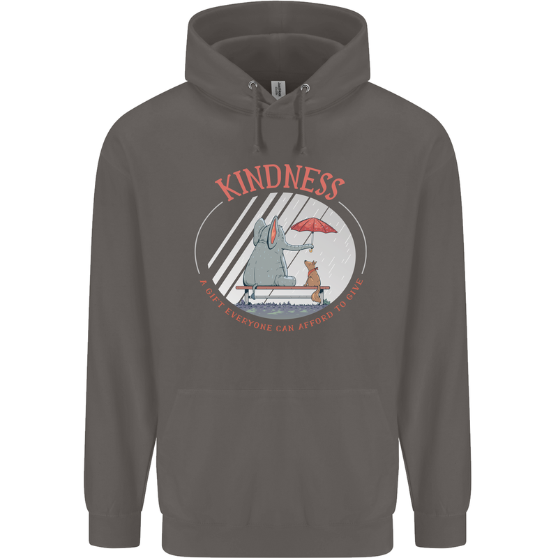 Kindness a Gift Funny Dog Elephant Mens 80% Cotton Hoodie Charcoal