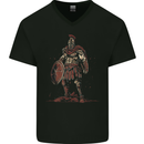 King Leonidas Spartan Warrior Gym Bodybuilding Mens V-Neck Cotton T-Shirt Black