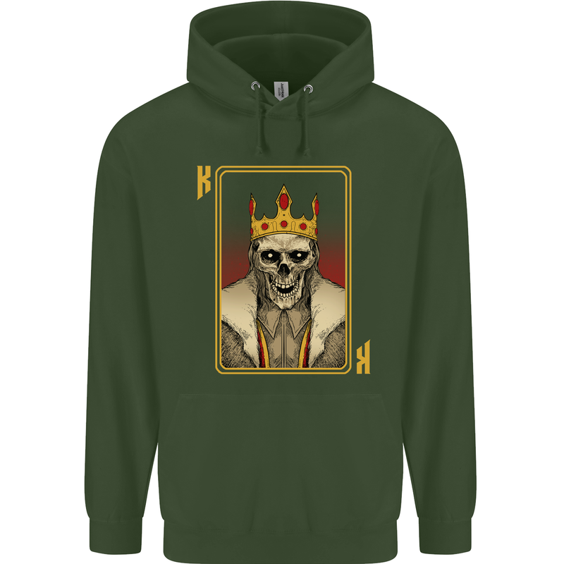 King Playing Card Gothic Skull Poker Childrens Kids Hoodie Forest Green