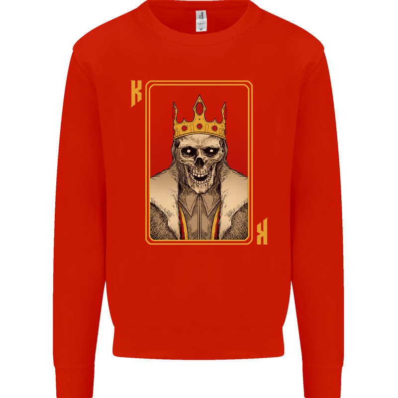 King Playing Card Gothic Skull Poker Kids Sweatshirt Jumper Bright Red