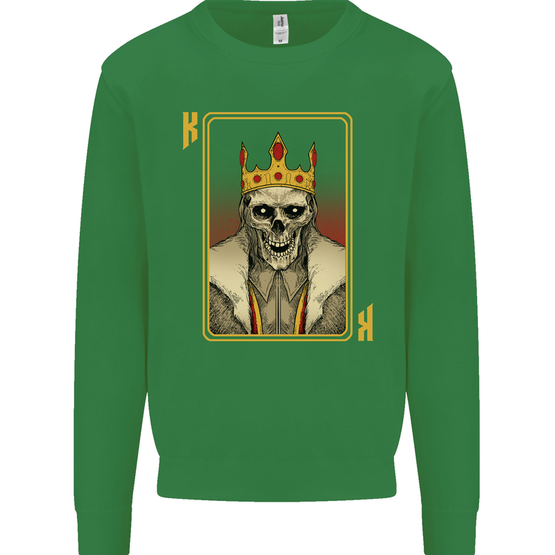 King Playing Card Gothic Skull Poker Kids Sweatshirt Jumper Irish Green