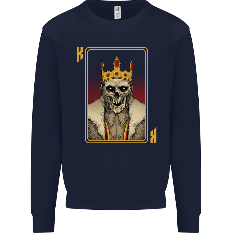 King Playing Card Gothic Skull Poker Kids Sweatshirt Jumper Navy Blue