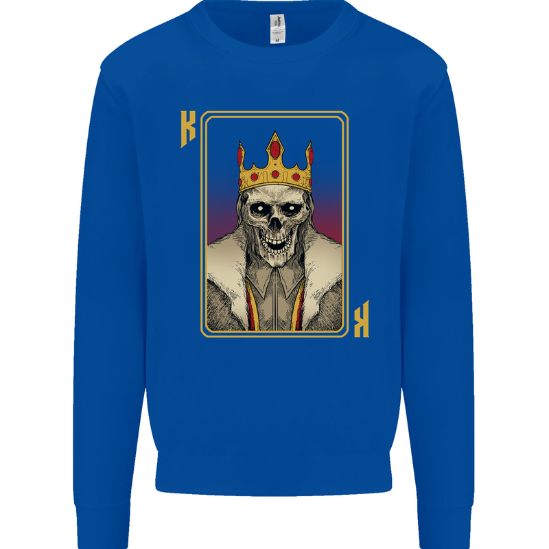 King Playing Card Gothic Skull Poker Kids Sweatshirt Jumper Royal Blue