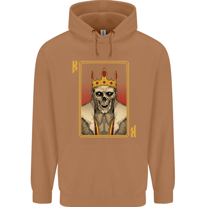 King Playing Card Gothic Skull Poker Mens 80% Cotton Hoodie Caramel Latte